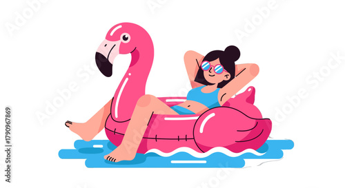 Relaxing Summer Vacation Recreation with Inflatable Flamingo Pool Float With Sunglasses