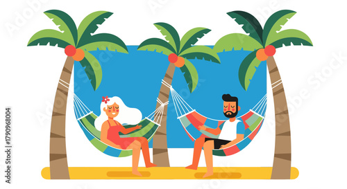 Relaxed Vacation Scene Depicting Couple Enjoying Sunshine And Tropical Paradise