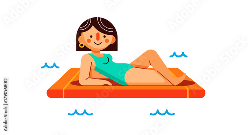 Relaxing Tropical Summer Day: Flat Illustration of a Woman Lounging on the Beach