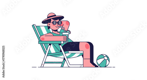Relaxing Tropical Summer Vacation Illustration Featuring a Person Lounging on a Beach