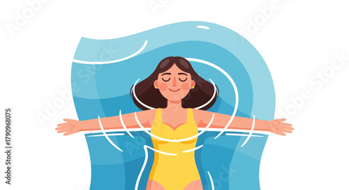 Relaxed Woman Floats Peacefully on the Water, Achieving Ultimate Tranquility And Bliss
