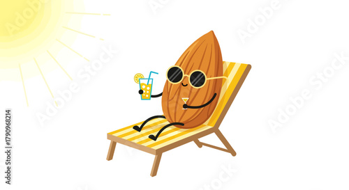 Relaxing Almond Enjoying The Summer Sun While Sunbathing And Sipping a Juice Drink