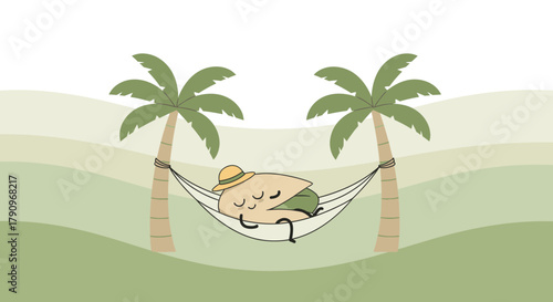 Relaxing Avocado Enjoying Sunbath on Hammock Between Palm Trees in Peaceful Scene