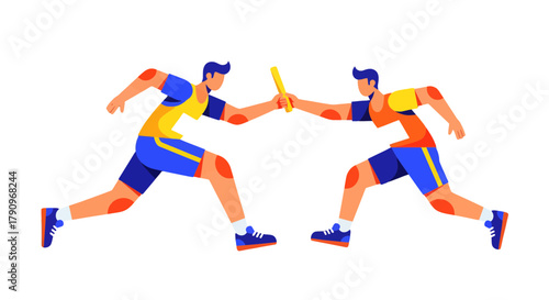 Relay Race Depiction: Runners Exchange Baton in Athletic Competition