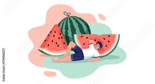 Relaxing With Watermelon: A Peaceful Moment of Summer Enjoyment and Refreshment