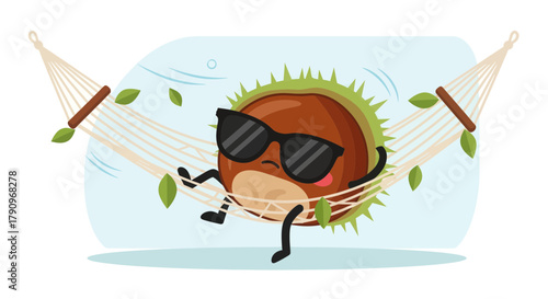 Relaxing Chestnut Cartoon Enjoying Life While Lounging in a Hammock During the Summer.