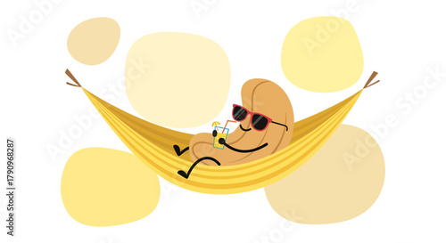Relaxing Cashew Nut Cartoon Enjoying A Tropical Drink While Taking It Easy
