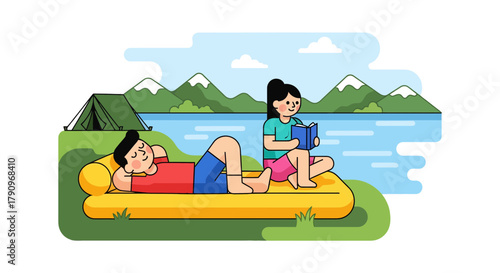 Relaxing Couple Enjoying Camping Vacation By the Lake Amidst Summer Serenity