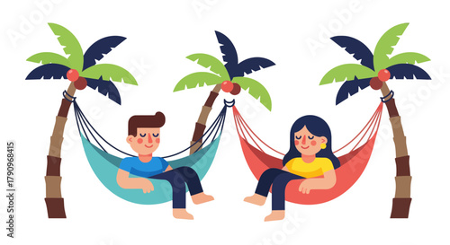 Relaxing Couple Enjoying Peaceful Hammocks on a Tropical Paradise Island No Distractions