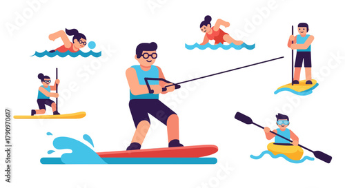People Enjoying Watersports Activities, Having Fun In Recreational Aquatic Sports