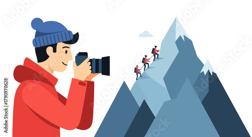 Photographer Captures Adventurers Ascending Mountain Against Black Backdrop for Visual Stories