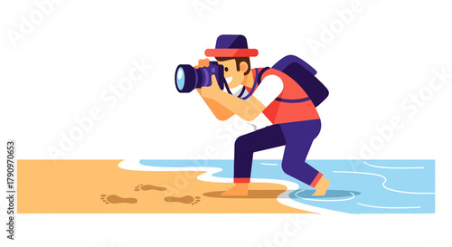 Photographer Captures Beach Moment While Standing In The Water Artistic Colorful Illustration