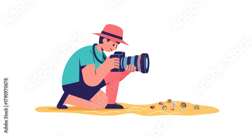 Photographer Captures Seashells On Beach, Illustrated Image On Black Background