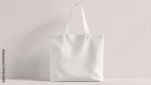 Fototapeta Naklejka Na Ścianę i Meble -  plain white tote bag with long handles, perfect for everyday use or shopping. Its minimalist design makes it versatile for various occasions