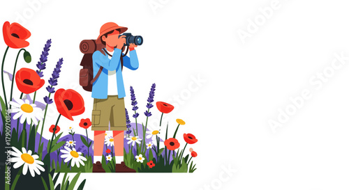 Photographer Capturing The Beauty Of Nature Amidst A Vibrant Floral Landscape