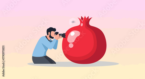 Photographer Capturing The Beauty Of A Huge Pomegranate Fruit For His Project