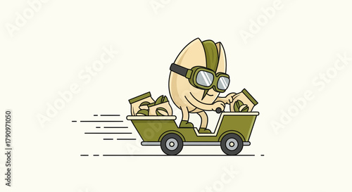 Pistachio Pilot Delivers Goods in a Speedy Vehicle Across a Minimalist Backdrop