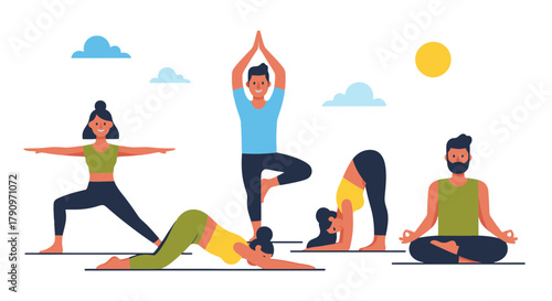 People Practicing Yoga In The Sunlight, Promoting Wellness And Mindfulness Regularly