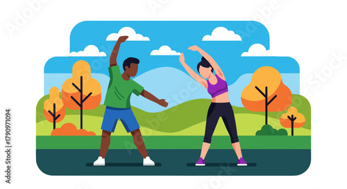 People Practicing Exercises Outdoors with Beautiful Nature Perfect for Health and Wellness