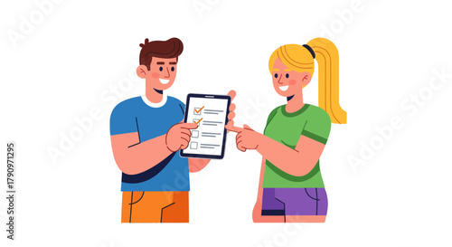 People Reviewing and Confirming Information on Digital Tablet For Success