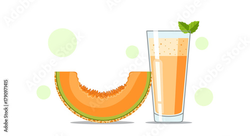 Refreshing Melon Slice And Drink Illustration For Healthy Beverage Promotion