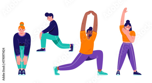 People Stretching And Performing Yoga Exercises Against A Black Backdrop In A Colorful Style