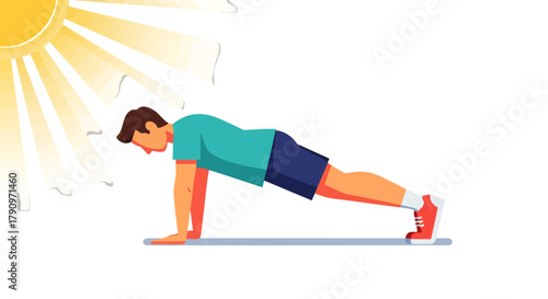 Performing Plank Exercise Under the Rays of the Sun Depicting Strength and Fitness