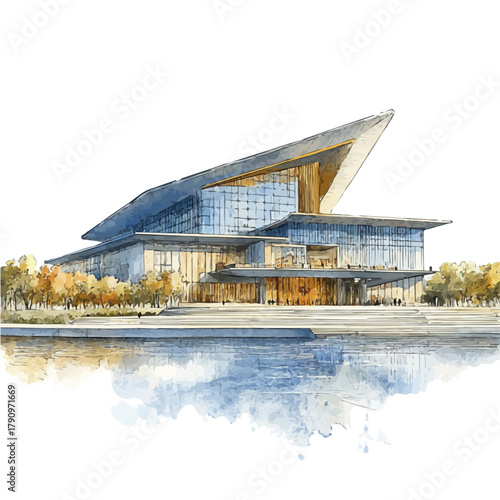 Guangzhou Opera House, watercolor clipart vector, isolated on a white background.