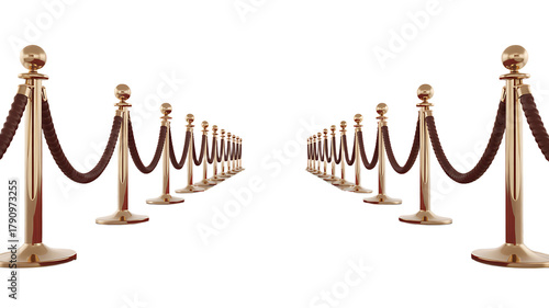 Golden stanchions and velvet ropes create an elegant red carpet entrance