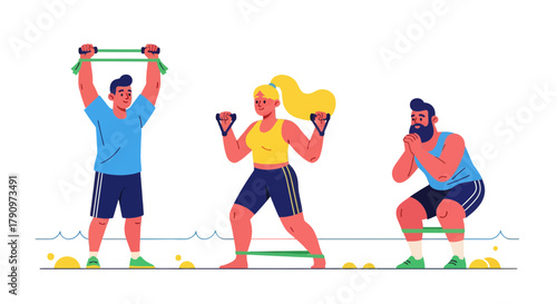 People Doing Resistance Band Exercises for Fitness and Strength Training Activities