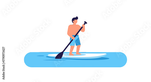 Paddleboarding Enthusiast Illustrated On Calm Waters Against A Stark Black Backdrop
