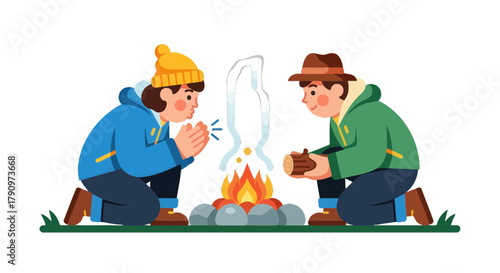 People Enjoying a Campfire Under the Stars, Cozy Gathering Outdoors at Night