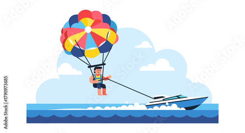 Parasailing Adventure: A Vibrant Depiction of Summer Leisure and Aquatic Thrills