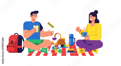 People Enjoying a Picnic Together With Food and Beverages on a Vibrant Day