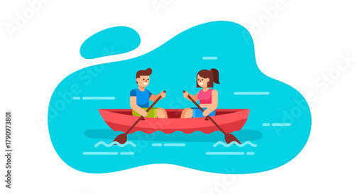 People Enjoying Leisure Activities Rowing Boat, Beautiful Scenery, Perfect Day, Great Mood