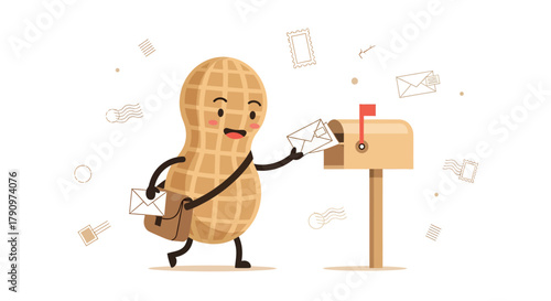 Peanut Postman Delivering Mail with a Smile to The Mailbox Illustration
