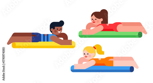 People Enjoying Relaxation and Happiness on Rolled Mats Isolated Over a Black Background