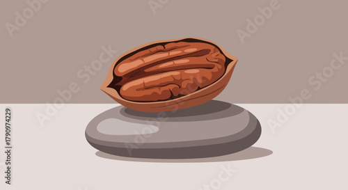 Pecan Nut Rests Elegantly on a Smooth Stone Depicting Natural and Organic Design