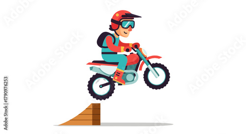 Motocross Rider Performing Stunt Jumping, Vector Illustration, Isolated on Black Background