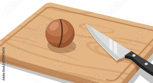 Nut Ready To Be Sliced On A Wooden Cutting Board With A Sharp Knife
