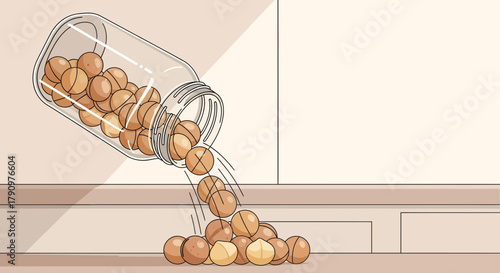 Nuts From A Transparent Jar, Illustrative Depiction for Healthy Eating and Culinary Concepts