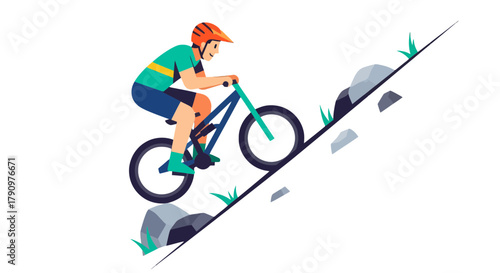 Mountain Biker Ascending A Rocky Slope, Championing Challenge And Demonstrating Skill