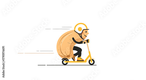 Nutty Courier Delivering Happiness On A Scooter Cartoon Illustration, Minimalist Design