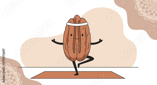 Nutty Yogi Balancing Joyfully on Mat, A Whimsical and Playful Illustration