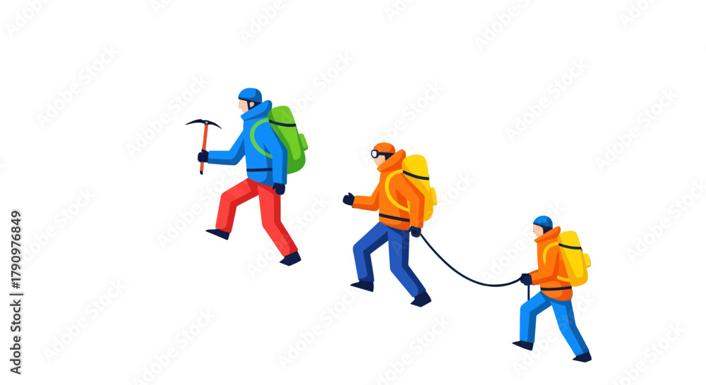 Obraz premium Mountain Climbers Ascending a Peak Depicted Silhouetted Against a Dark Background