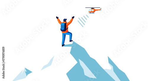 Mountain Climber Awaits Rescue as Helicopter Searches Among the Peaks' Heights