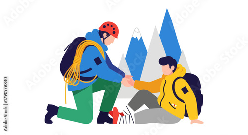 Mountain Climber Holding Hands To Help each Others Together to Reach Victory