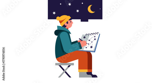 Observing The Cosmos: An Illustrator's Nighttime Sketch Of Celestial Wonders