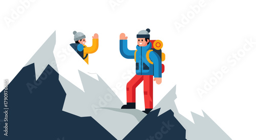 Mountain Climbers Celebrate Success Atop Snowy Peaks Reaching Ultimate Adventure Goal