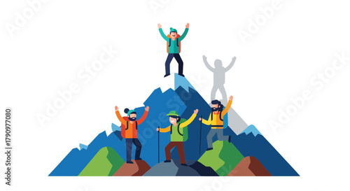 Mountain Climbing Team Achieving Peak Success and Celebrating Their Notable Triumph